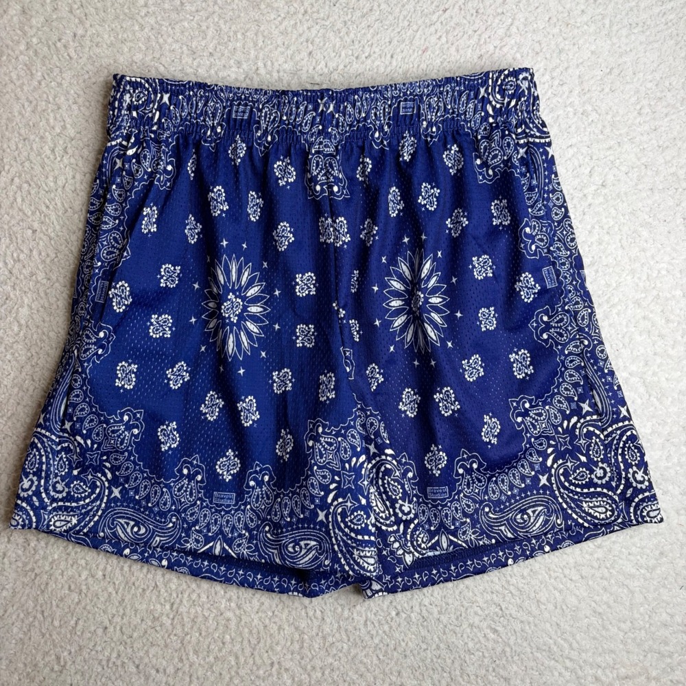 Bravest Studios Blue Bandana Paisley Mesh Basketball Shorts Men Large Streetwear